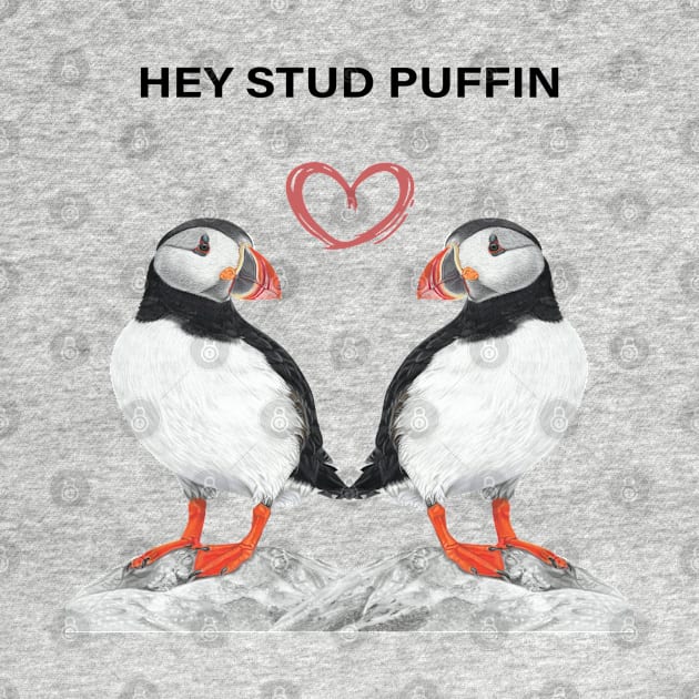 Stud Puffin - Stud muffin - Puffin couple - Puffin art - couple art - bedroom art - Puffin lovers by IslesArt